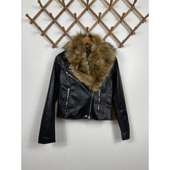 NWOT BlankNYC Night Fever Faux Leather Moto Jacket removable Faux Fur Collar XS - Picture 3 of 9